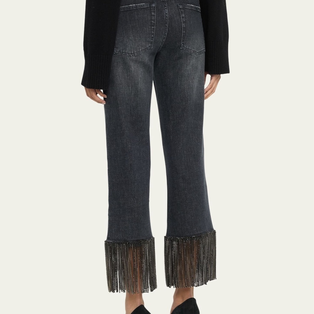 Alice + Olivia AMAZING CRYSTAL FRINGE HEM JEAN Size 26 NWT. - Picture 3 of 8